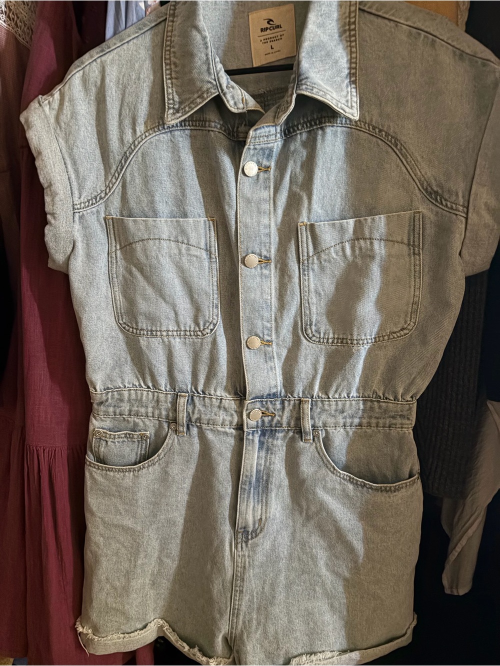 Rip Curl Light Blue Denim Short Sleeve Romper